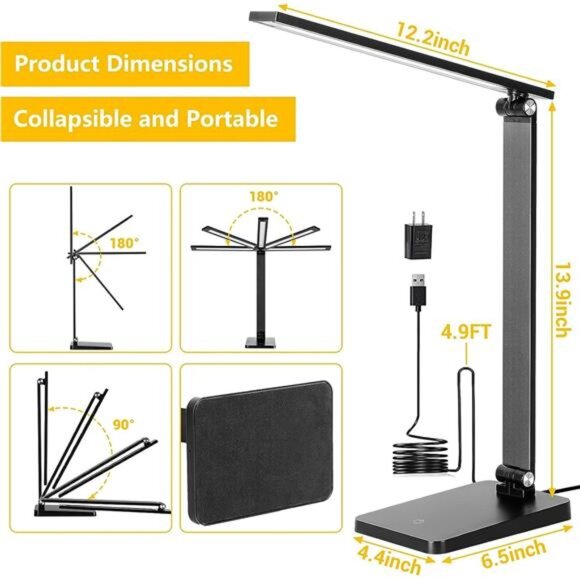 LED Desk Lamp for Home Office, 3 Levels Dimmable Desk Light with USB Charging - Picture 4 of 7
